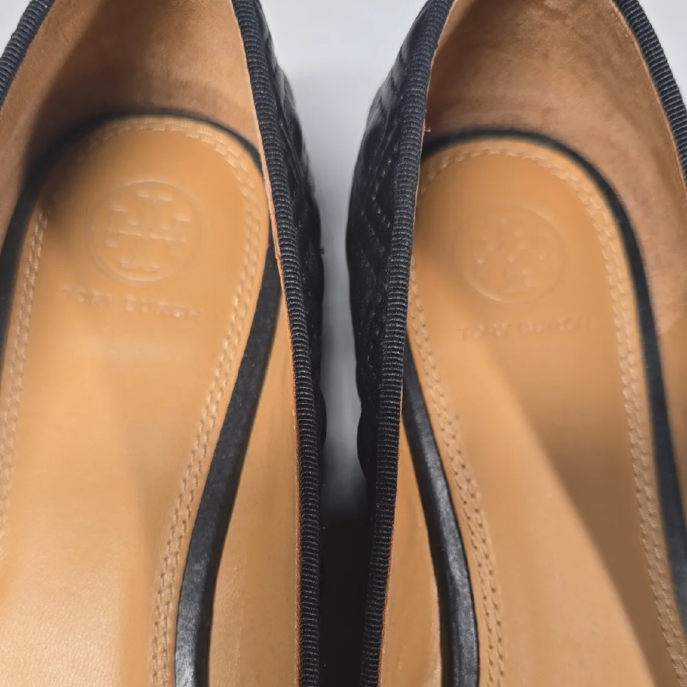 Tory Burch Black Marion Quilted Ballet Flat Size 9.5 - Picture 2 of 9